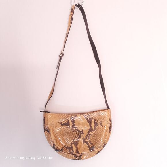 Talbots Snake Print Leather Mini Crossbody Bag Tan Brown Top Zip - Picture 1 of 8